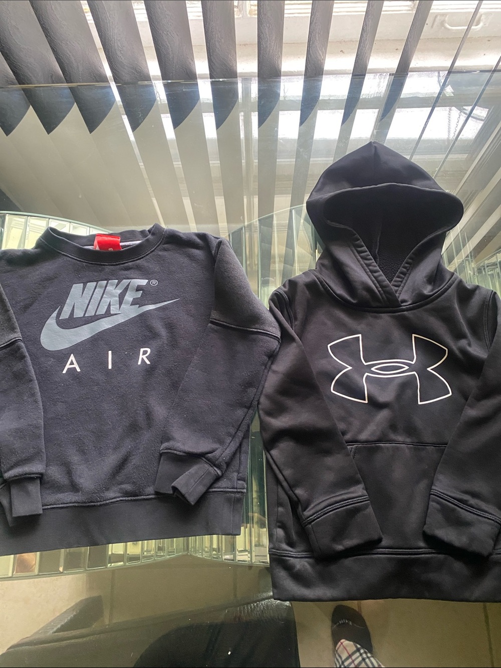 Nike Black Kids Sweat shirt Nike Air Logo and under Armour hoodie bundle